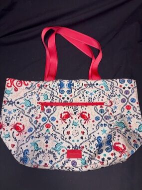 Vera Bradley Nautical Crab & Sea Life Tote in White, Red, Blue, Teal